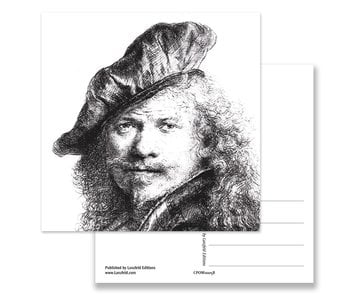 Ansichtkaart, Zelfportret met baret, Rembrandt