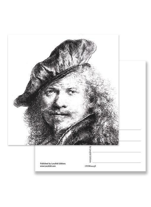 Postal, Autorretrato con boina, Rembrandt