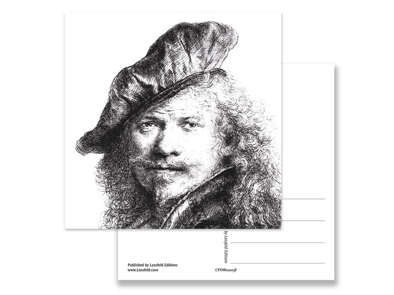 Ansichtkaart, Zelfportret met baret, Rembrandt