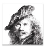 Postal, Autorretrato con boina, Rembrandt