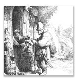 Ansichtkaart, De rattengifverkoper, Rembrandt, ets 1632