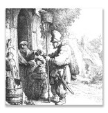 Postcard, The Pied Piper, Etch 1632, Rembrandt