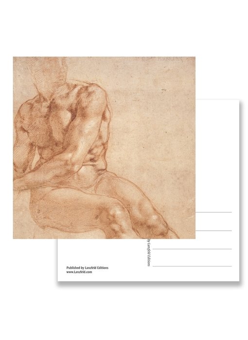 Ansichtkaart, Studie van zittende jongeman, Michelangelo