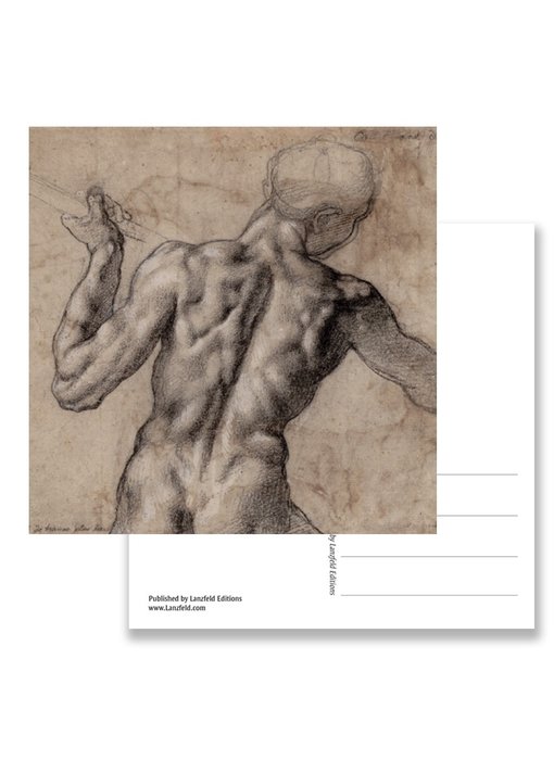 Ansichtkaart, Naakte man, op de rug gezien, Michelangelo