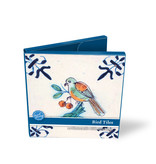 Cartera de tarjeta, cuadrada, azulejos azules de Delft, pájaros