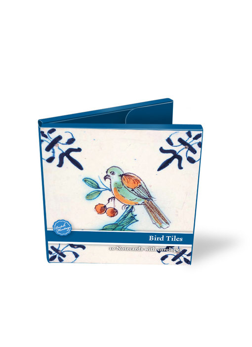 Cartera de tarjeta, cuadrada, azulejos azules de Delft, pájaros