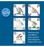 Porte-cartes, Carré, tuiles bleues de Delft, oiseaux