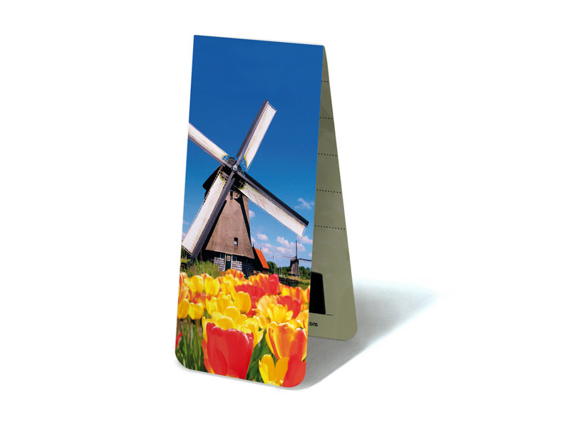 Marque-page magnétique, moulin à vent et tulipes
