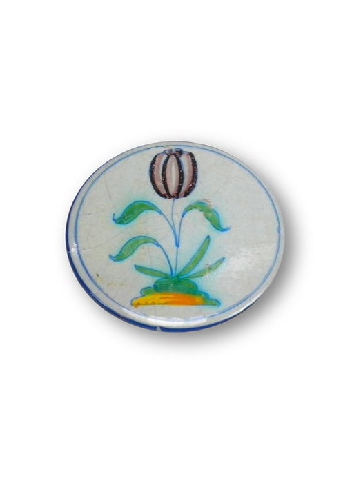 Pocket Mirror W, Ø 60 mm, Delft Blue tulip in circle