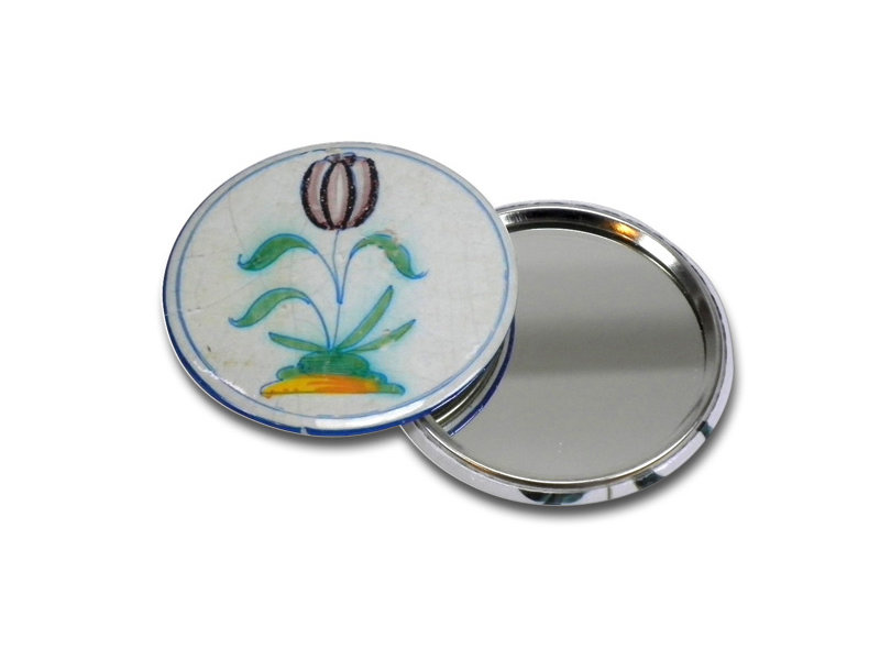 Pocket Mirror , Ø 60 mm, Delft Blue tulip in circle