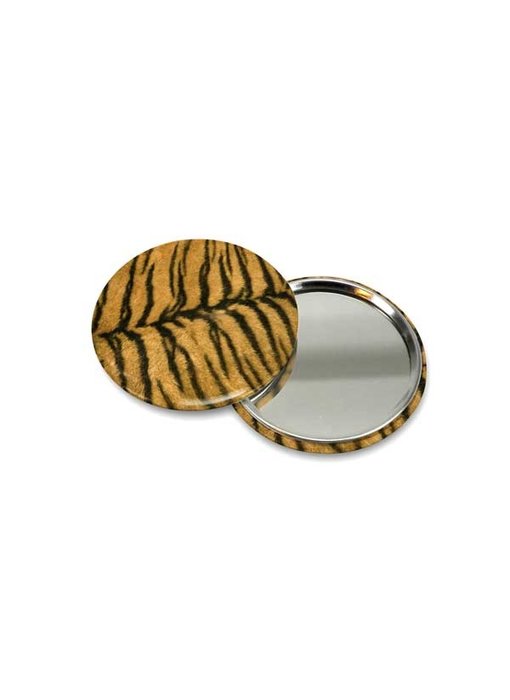Espejo de bolsillo pequeño, Ø 60 mm, piel, tigre