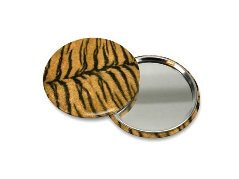 Miroir de poche petit, Ø 60 mm, peau, tigre
