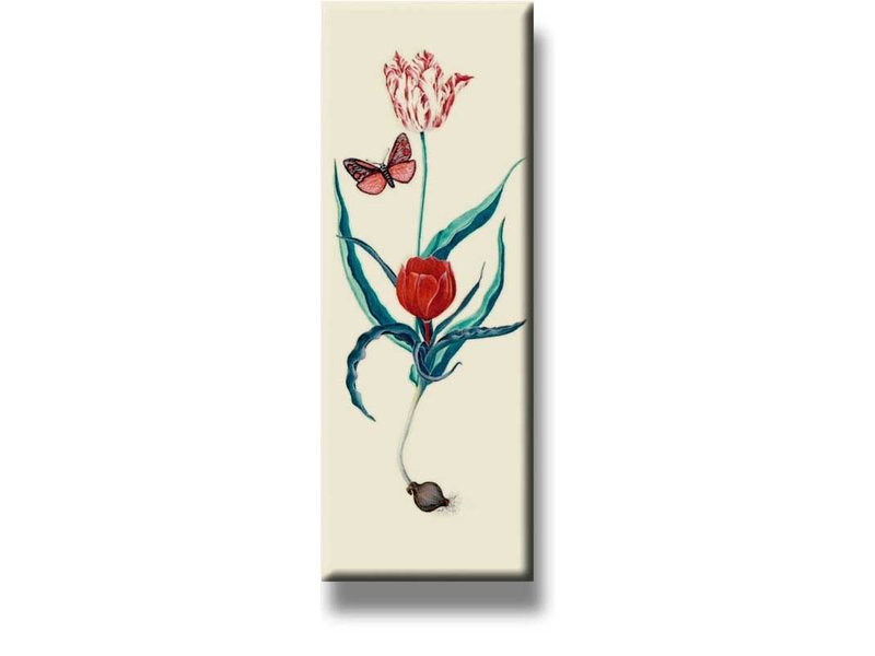 Kühlschrankmagnet, zwei Tulpen und Schmetterling