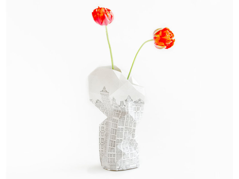 Vase en papier, maisons du canal d'Amsterdam