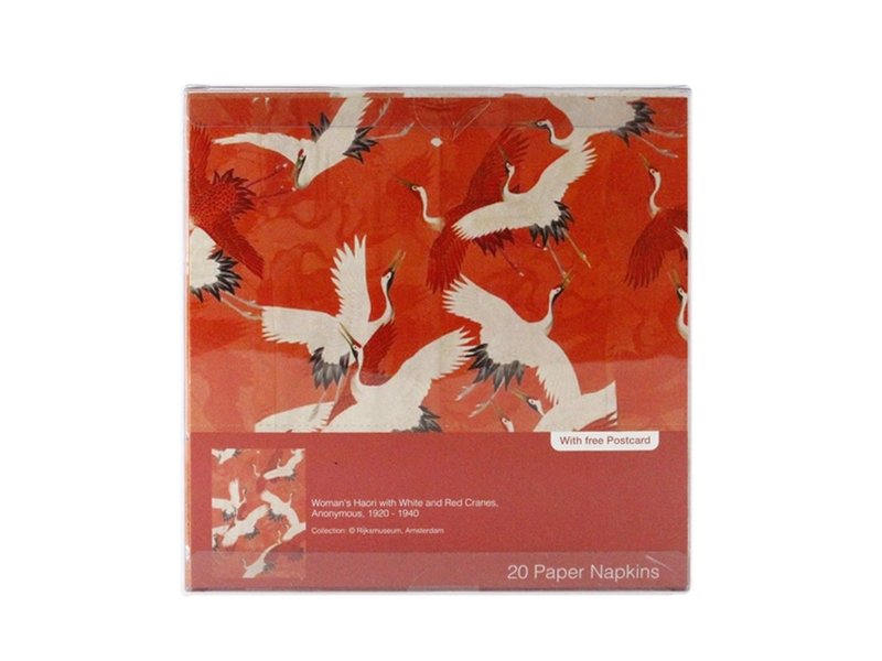 Paper Napkins, White and Red Cranes