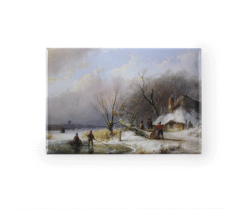 Kühlschrankmagnet, Winterlandschaft 1846, Regalholz