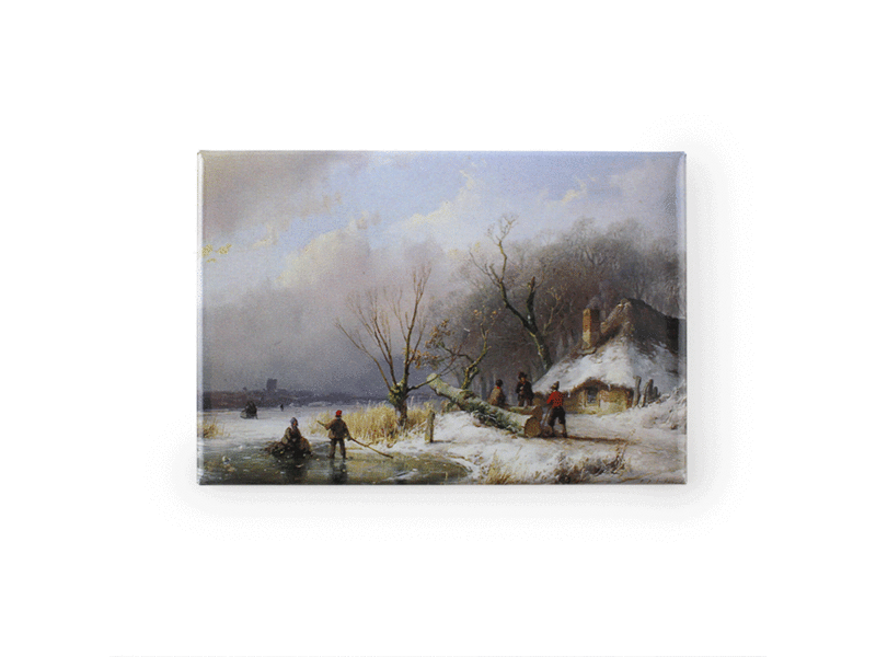 Kühlschrankmagnet, Winterlandschaft 1846, Regalholz