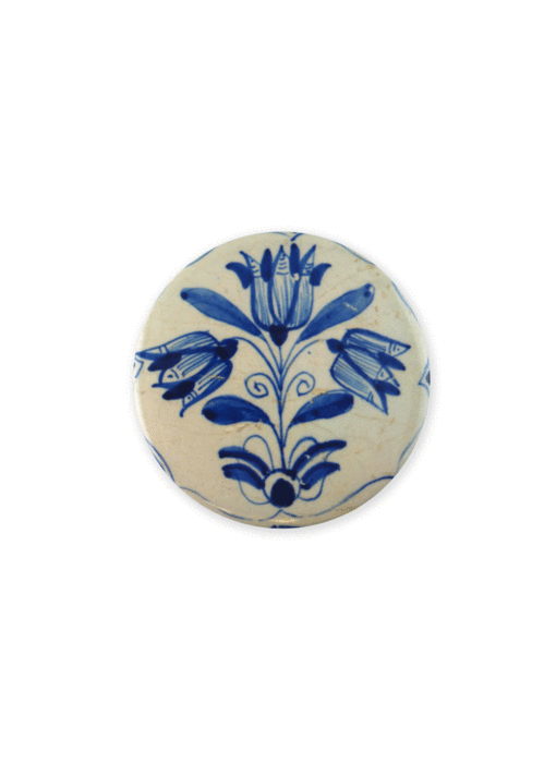 Espejo de bolsillo, grande, Ø 80 mm, tres tulipanes Delft azul
