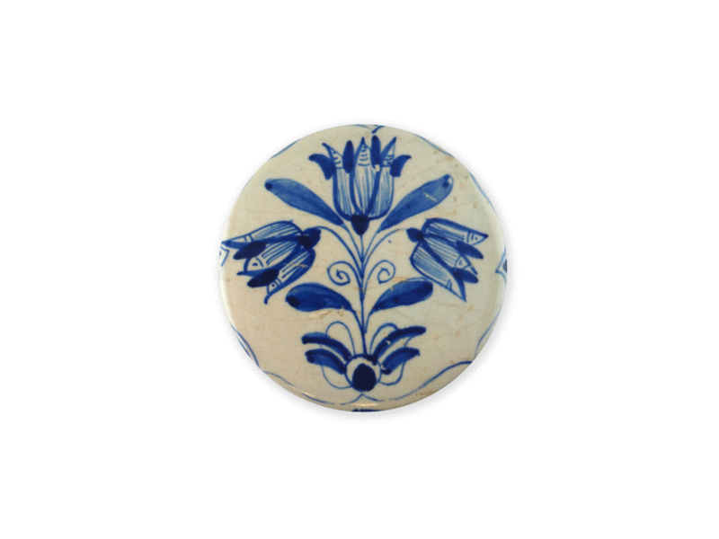 Espejo de bolsillo, grande, Ø 80 mm, tres tulipanes Delft azul