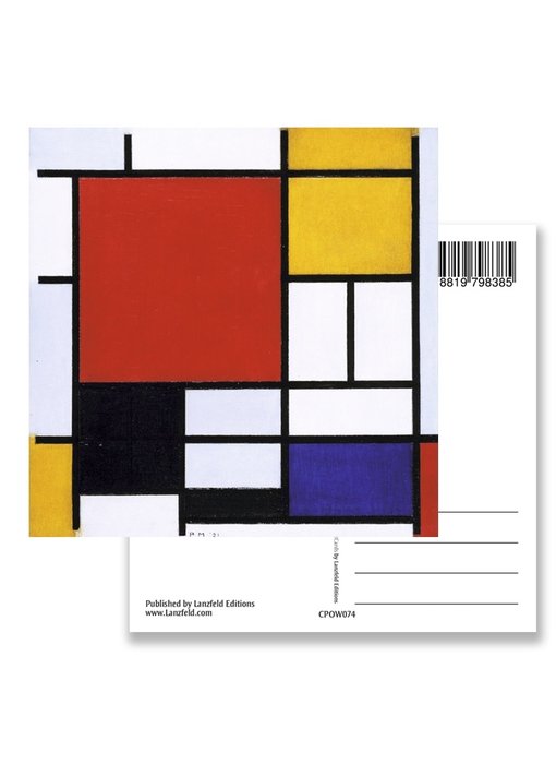 Ansichtkaart, Compositie met groot rood vlak, Mondriaan