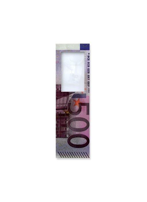 Lesezeichen mit Lupe, 500 Euro
