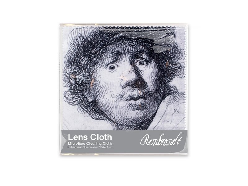 Brillendoekje, 15 x 15 cm, Zelfportret met verbaasde blik, Rembrandt