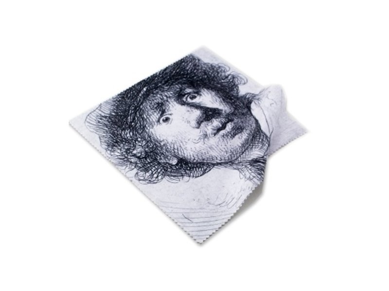 Lens cloth, 15 x 15 cm, Self-portrait with astonished look, Rembrandt