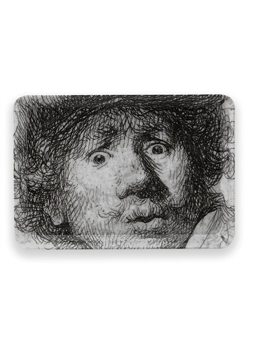 Minitablett, 21 x 14 cm, Selbstporträt mit erstauntem Aussehen, Rembrandt