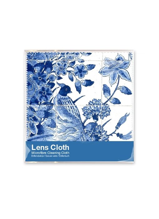 Lens cloth, 15 x 15 cm, Delft blue, Birds