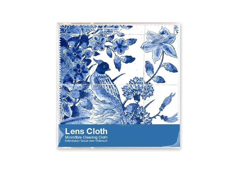 Lens cloth, 15 x 15 cm, Delft blue, Birds