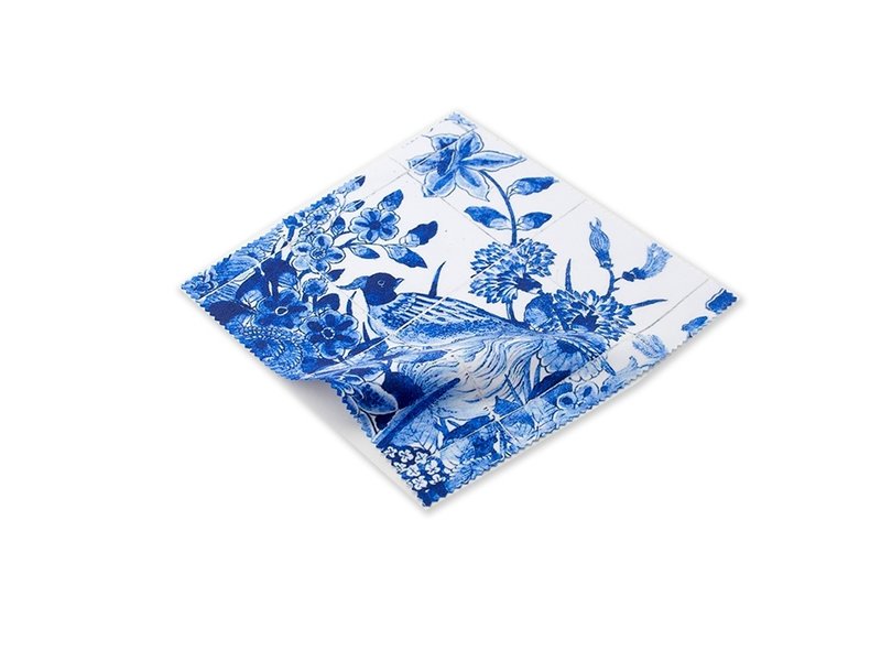 Lens cloth, 15 x 15 cm, Delft blue, Birds