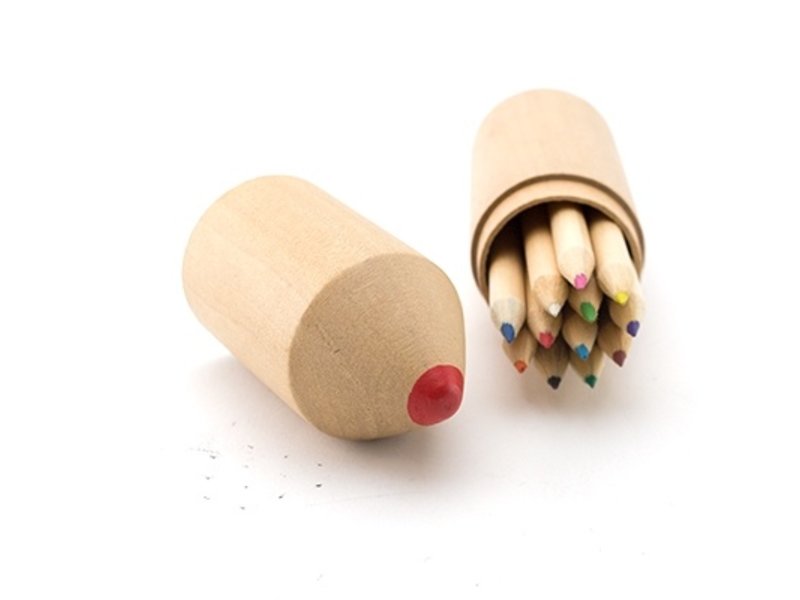 Set de 12 crayons, tube en bois