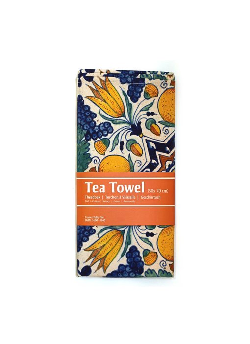 Tea Towel,  Polychrome Tulip Corner Tile