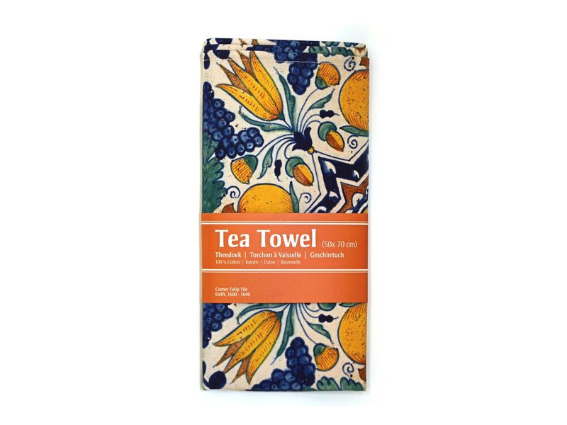 Tea Towel,  Polychrome Tulip Corner Tile