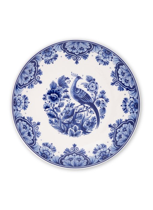 Delfts blauw bord,  ø 24 cm Vogel  op tak