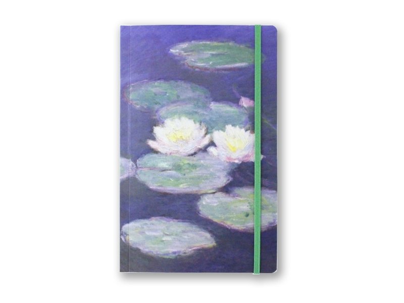 Cuaderno de tapa blanda, A5, nenúfares en la luz del atardecer, Monet