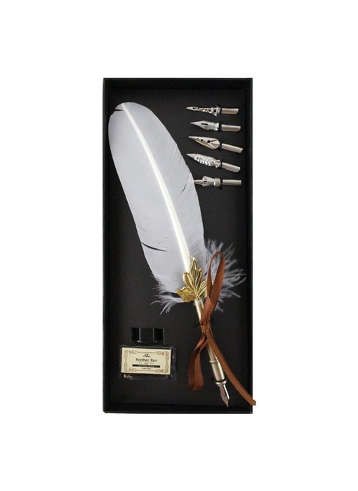 Quillpen Ink pen feather pen set, white feather pen, black box