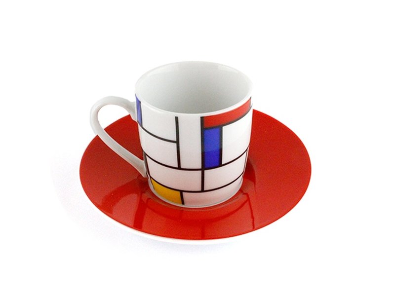 Taza espresso y platillo Mondrian rojo