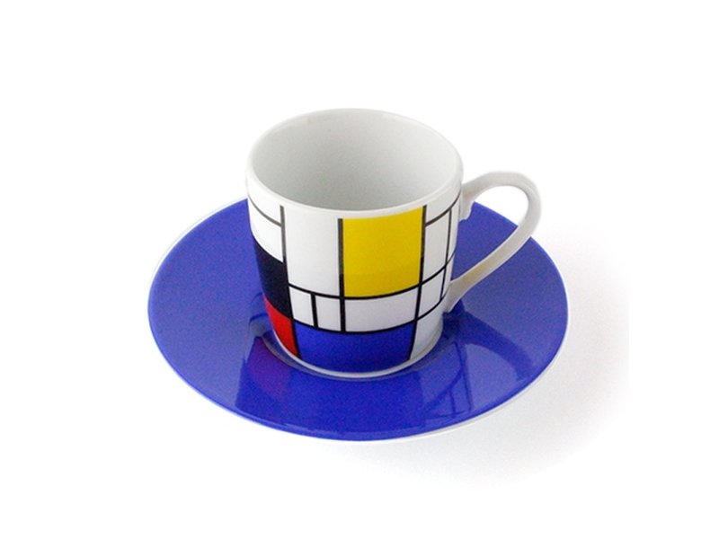 Espresso kopje  en schotel Mondriaan blauw