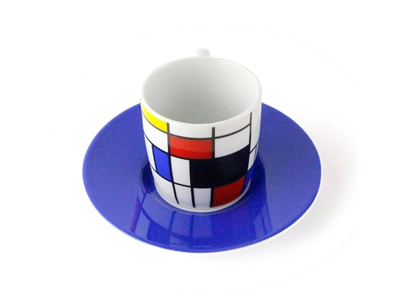 Espresso kopje  en schotel Mondriaan blauw