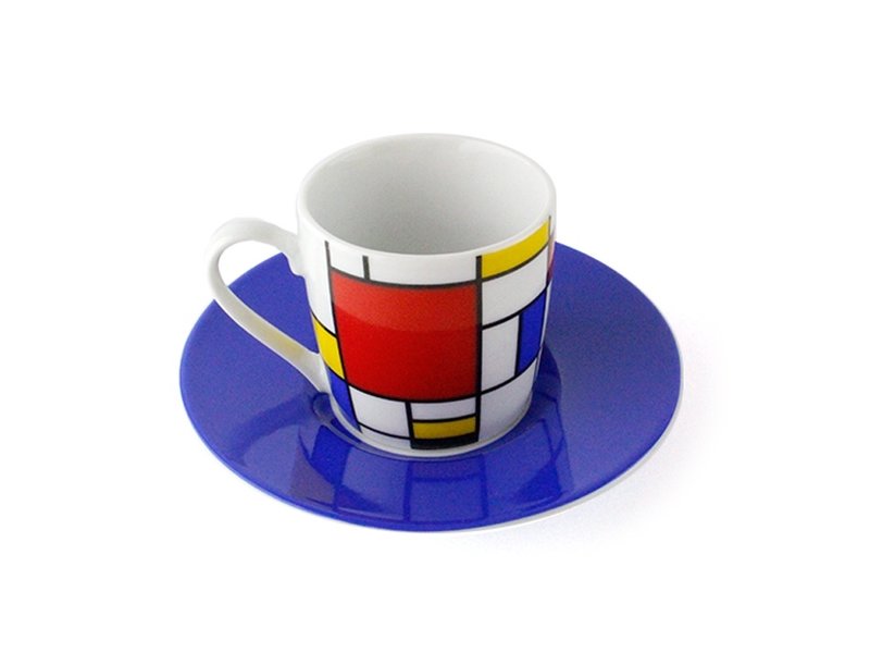 Espresso kopje  en schotel Mondriaan blauw