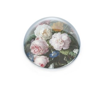 Presse-papiers convexe en verre, De Heem, Vase avec fleurs