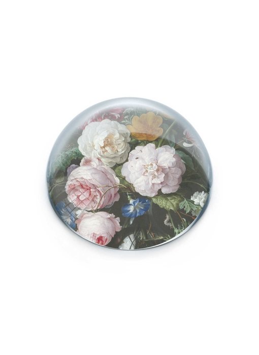 Pisapapeles de vidrio convexo, De Heem, Florero con flores