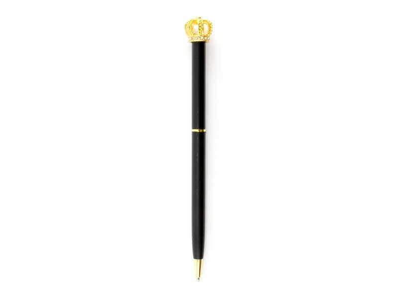 Zwarte ballpen met gouden kroon