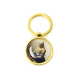 Sleutelhanger rond, goudkleurig metaal, Melkmeid Vermeer