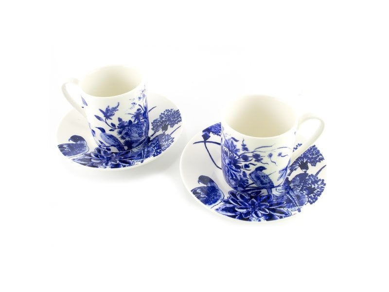 Espresso set , Delftware birds, Rijksmuseum