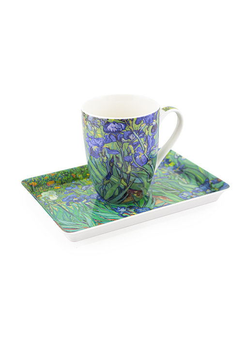 Ensemble: Tasse et plateau, Iris, Van Gogh