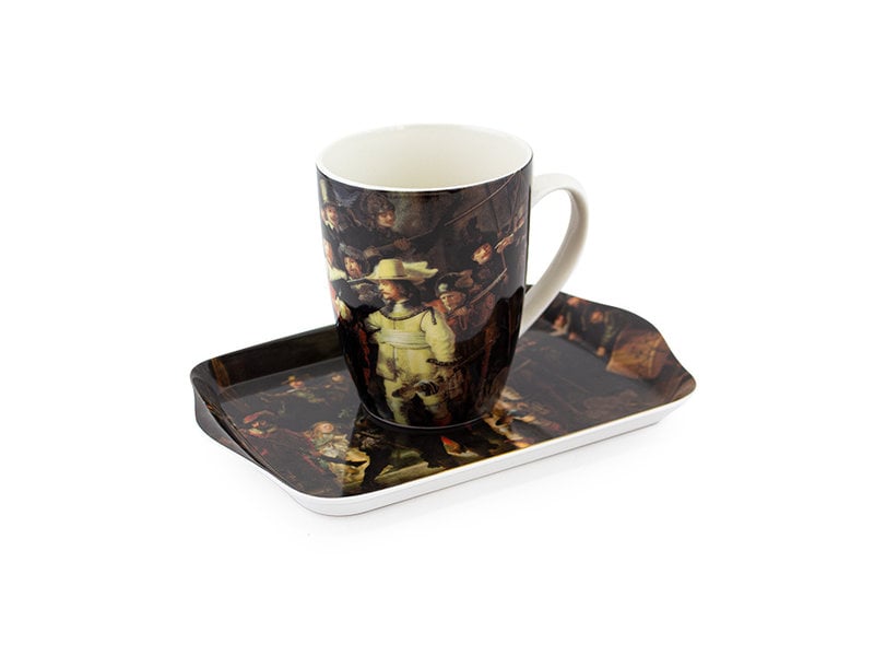 Ensemble: Tasse et plateau,:  Veille de nuit, Rembrandt