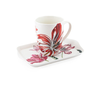 Ensemble: tasse et plateau, Merian, Trois tulipes