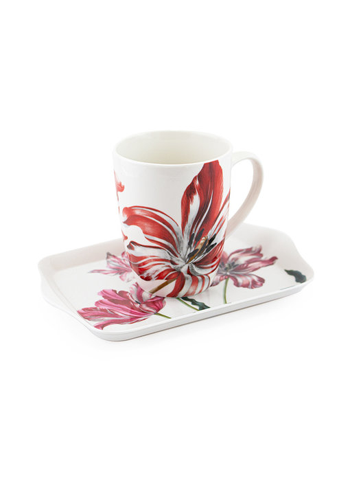 Ensemble: tasse et plateau, Merian, Trois tulipes